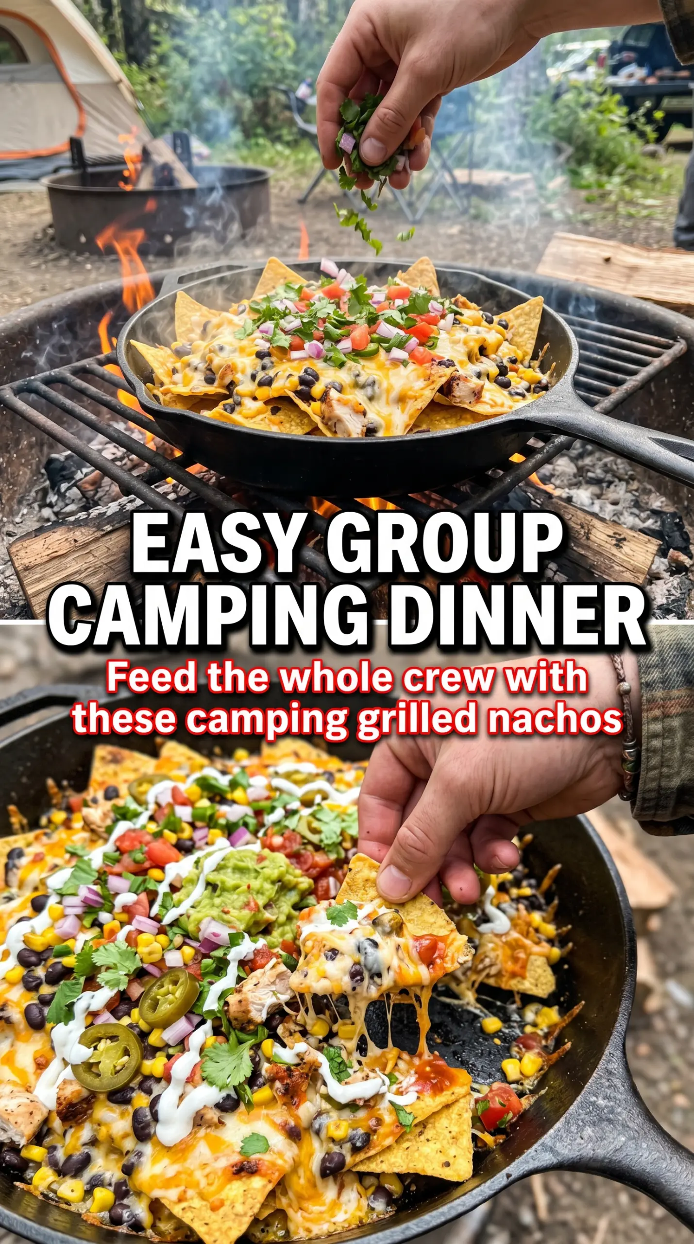 camping grilled nachos melted cheese smoky
