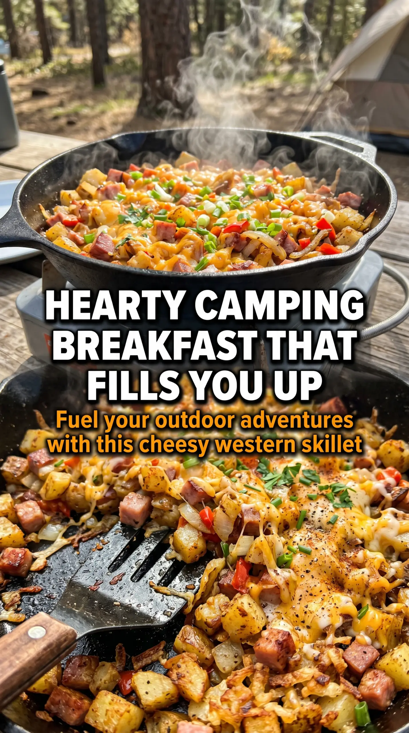 Cheesy Western Skillet with Hash Browns and Ham golden cheesy skillet