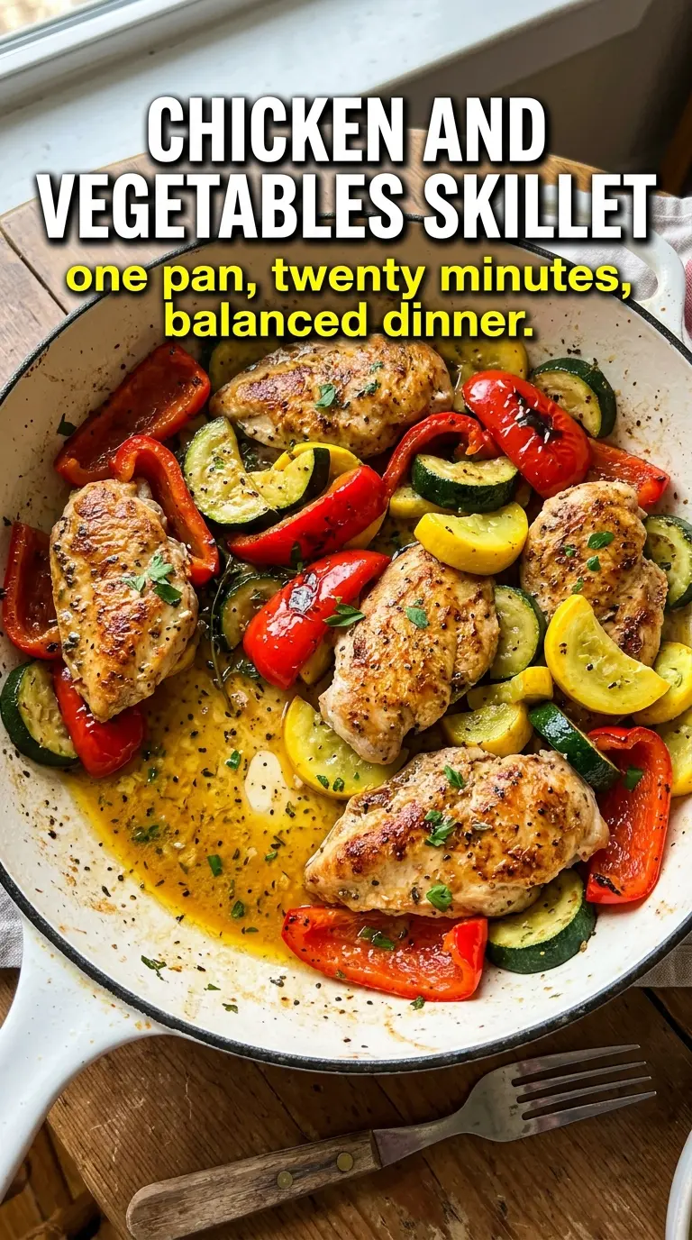 Chicken and Vegetables Skillet golden chicken, colorful vegetables, herb garlic sauce