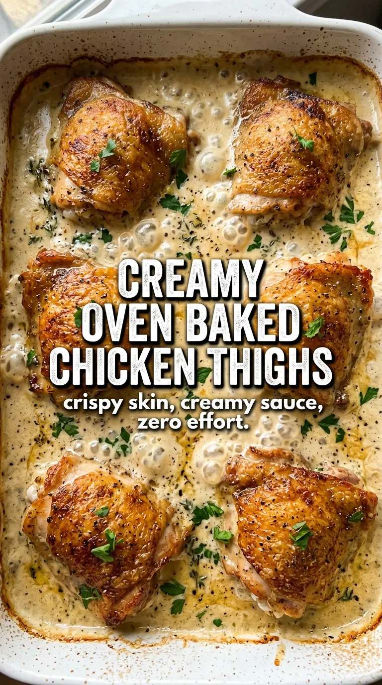 Creamy oven baked chicken thighs golden garlicky chicken