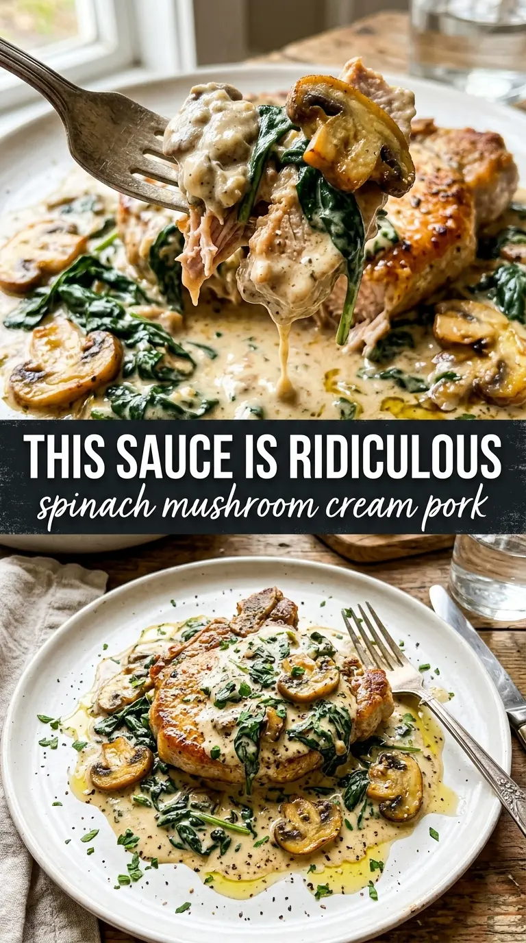 Creamy Spinach Mushroom Pork Chops with mushrooms and spinach
