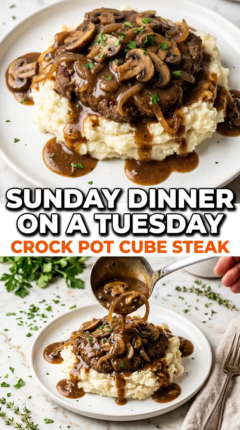 Crock Pot Cube Steak tender onion gravy