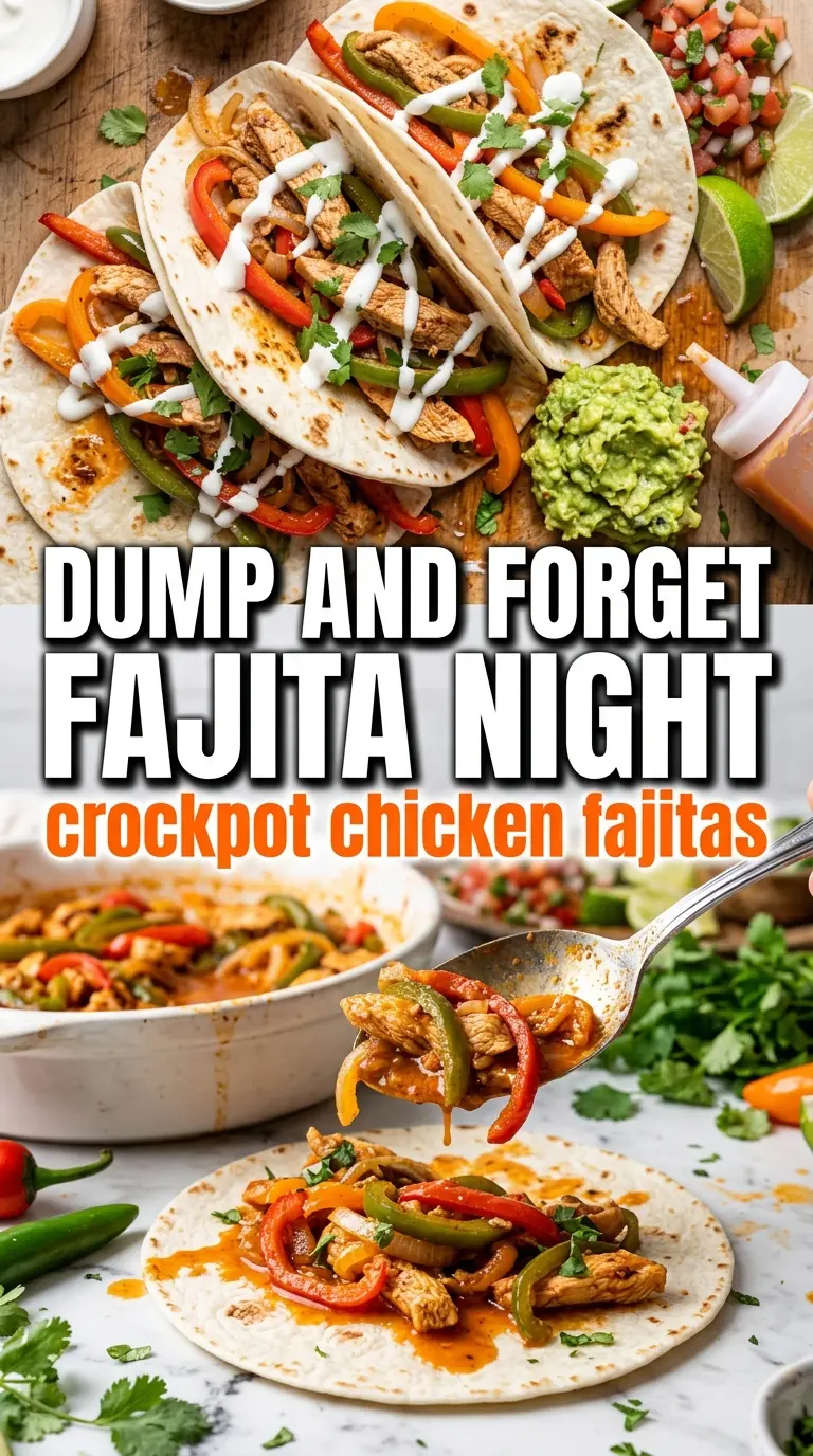 Crockpot Chicken Fajitas colorful pepper strips tender shredded chicken
