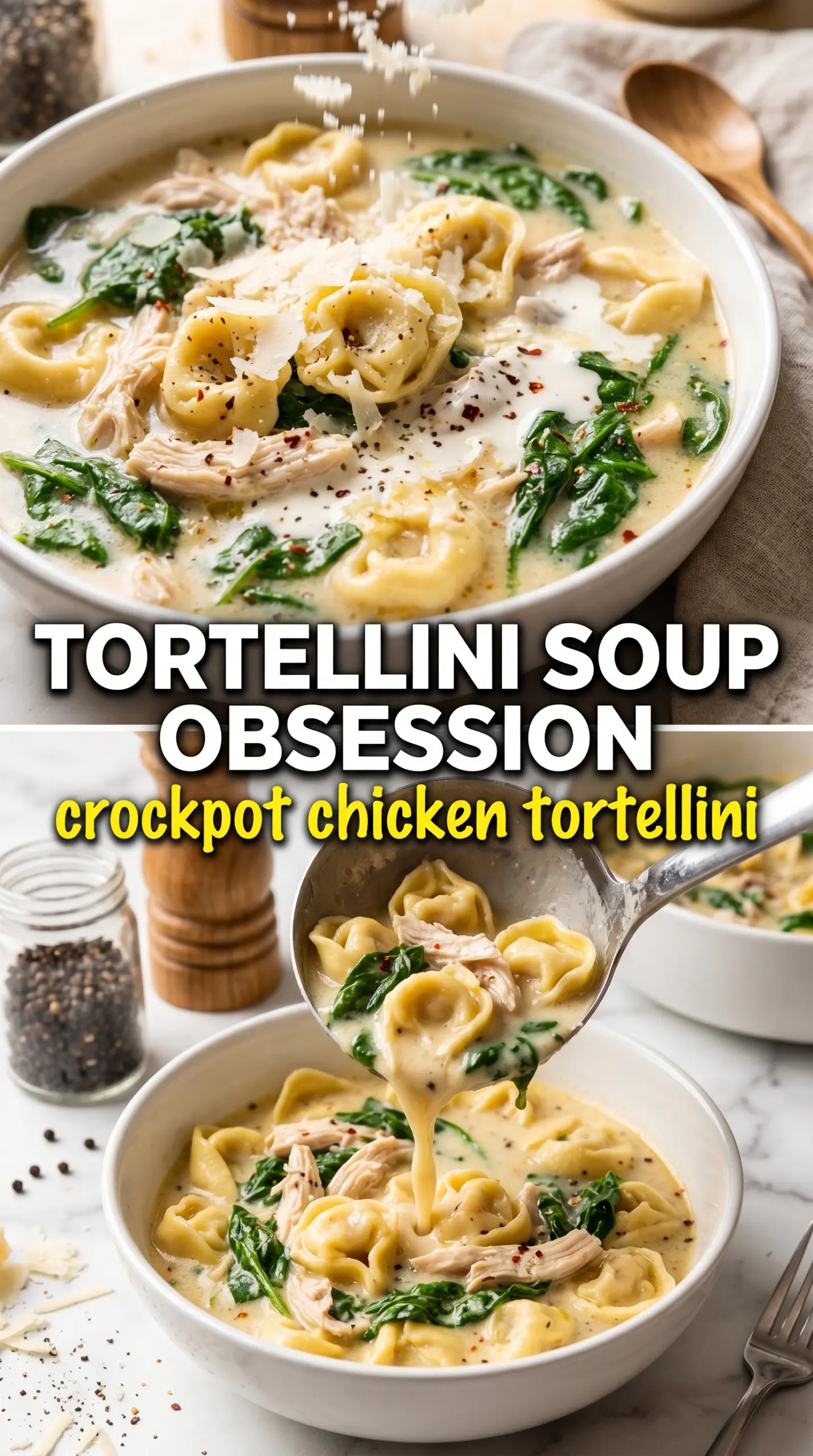 Crockpot Chicken Tortellini creamy cheesy spinach