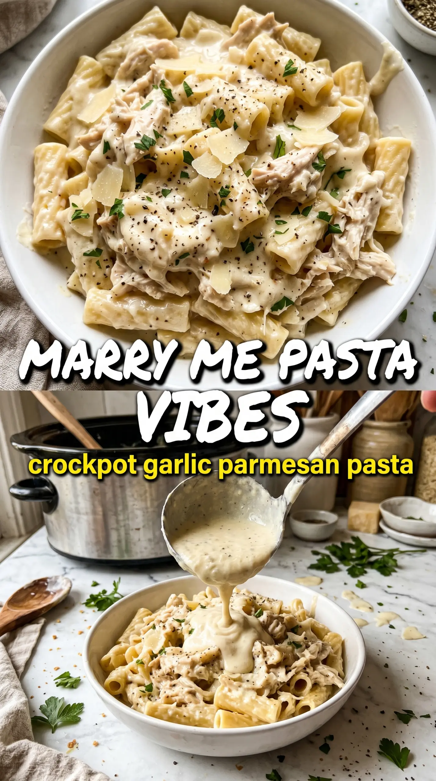 Crockpot Garlic Parmesan Chicken Pasta creamy garlic Parmesan