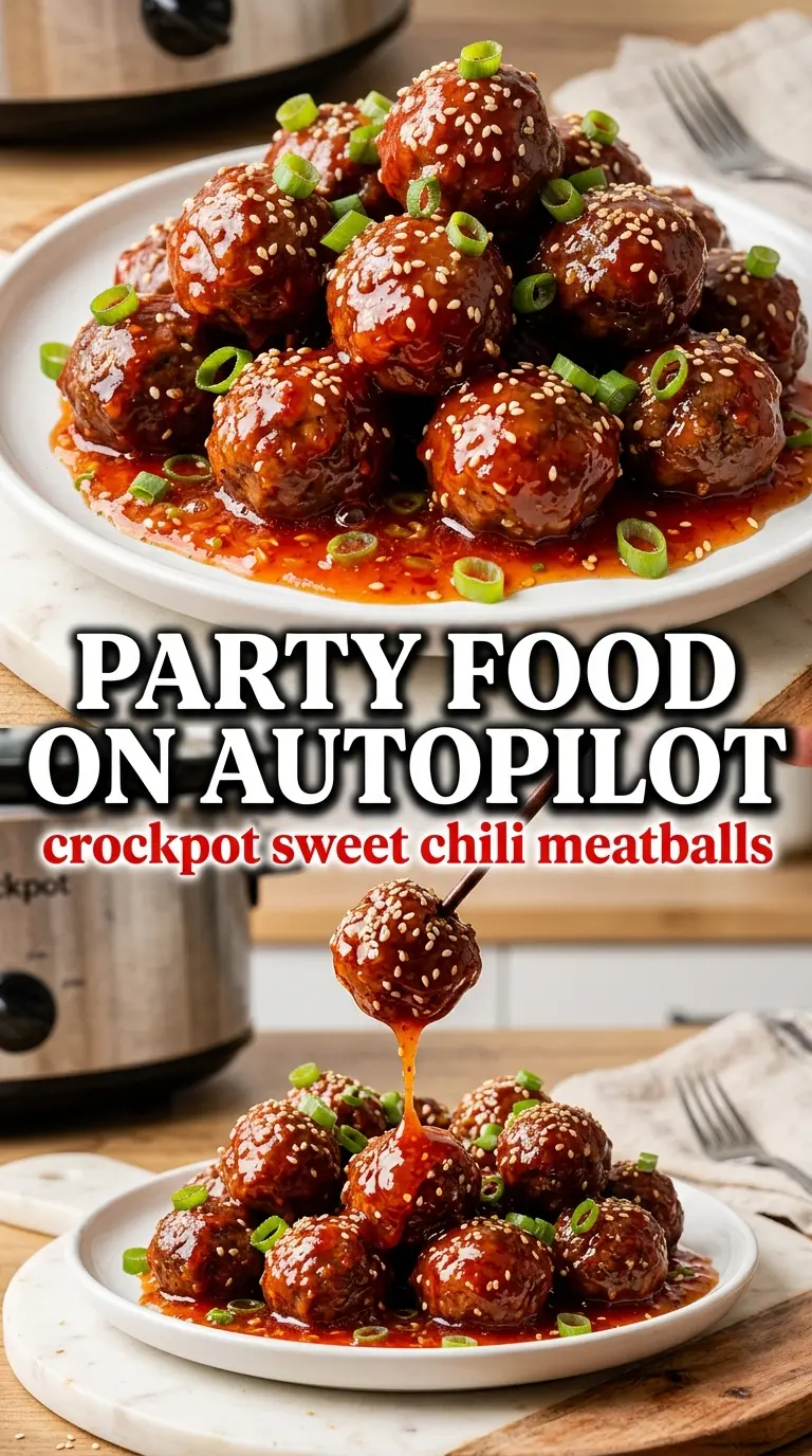 Crockpot Sweet Chili Meatballs glossy sticky
