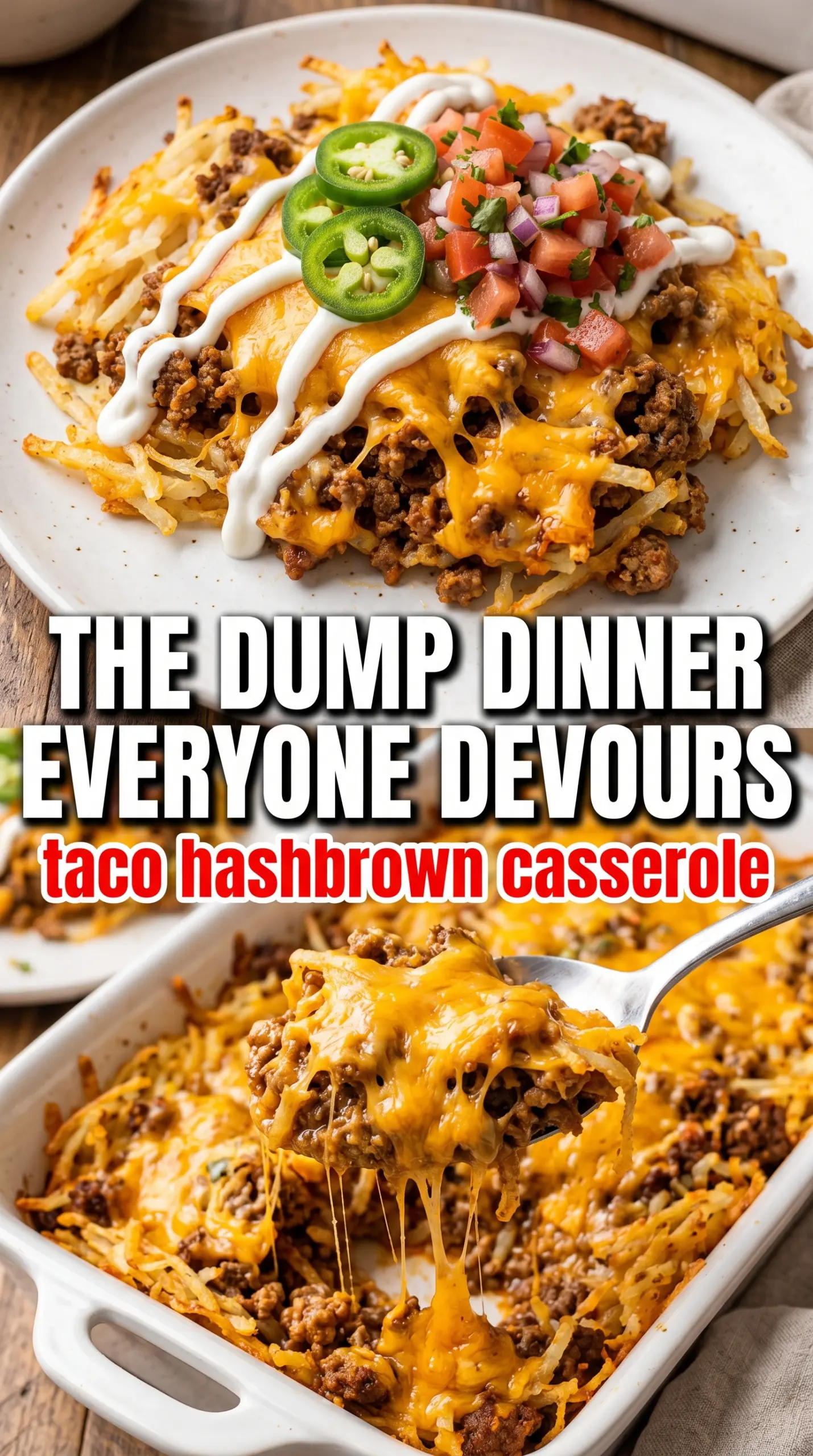 Crockpot Taco Hashbrown Casserole cheesy layered