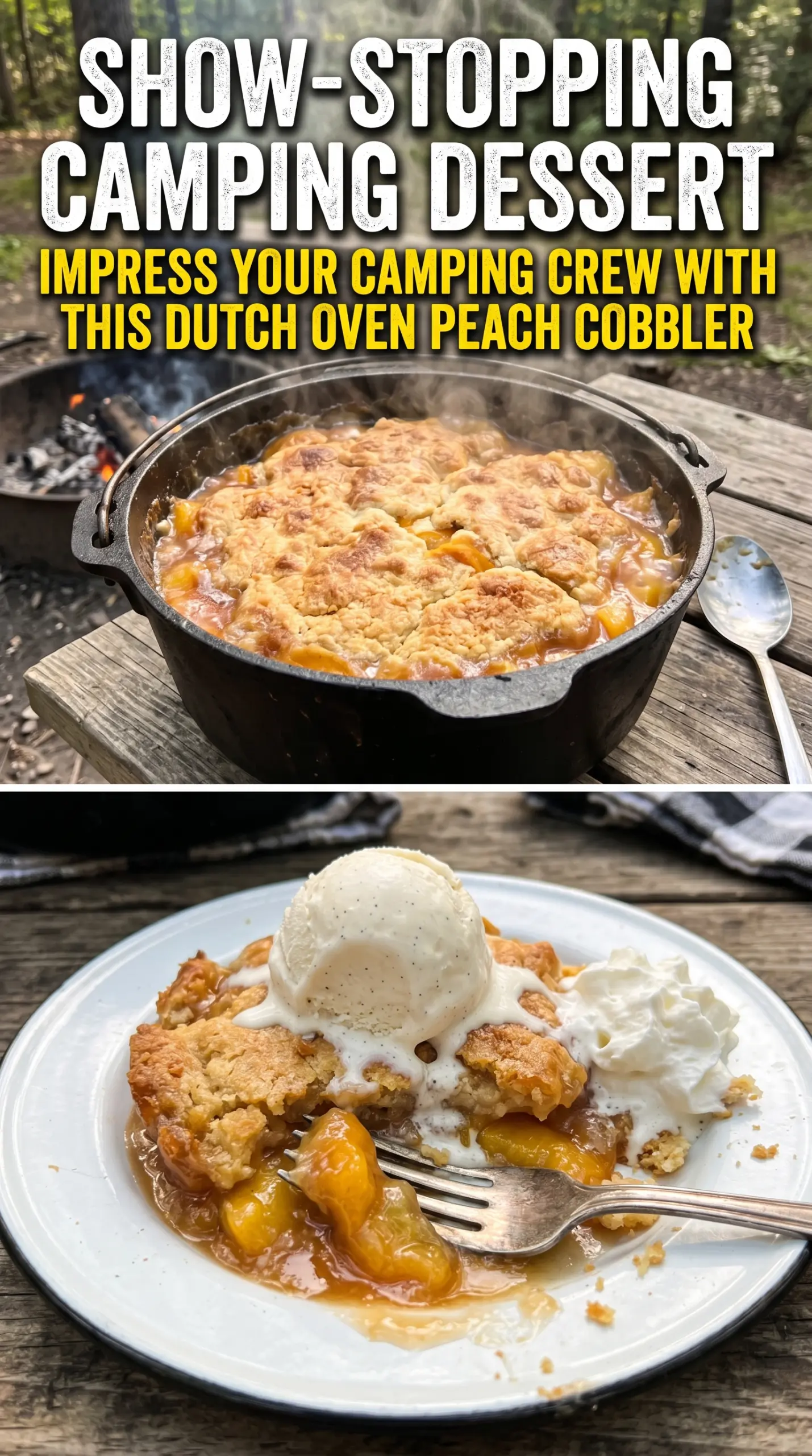 Dutch Oven Peach Cobbler bubbly golden campfire dessert