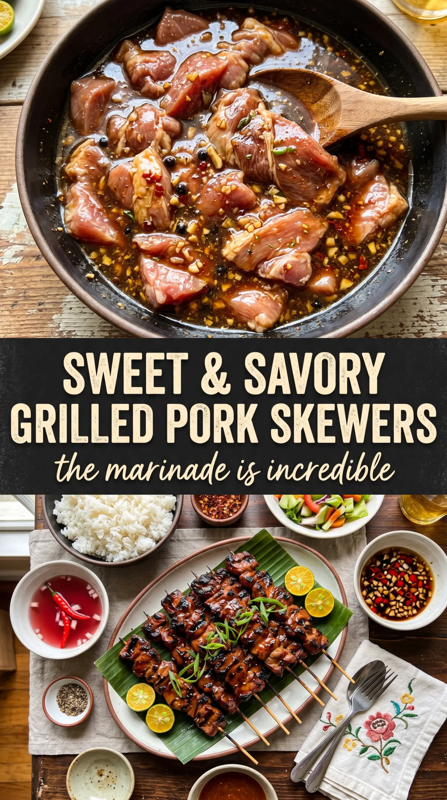 Filipino BBQ pork skewers glossy charred