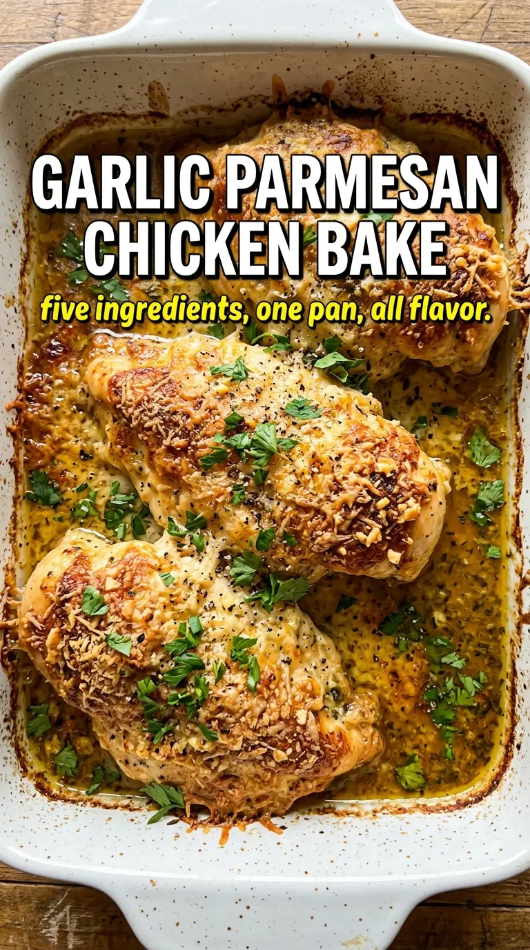 Garlic Parmesan Chicken Bake golden crust, baked chicken, cheesy