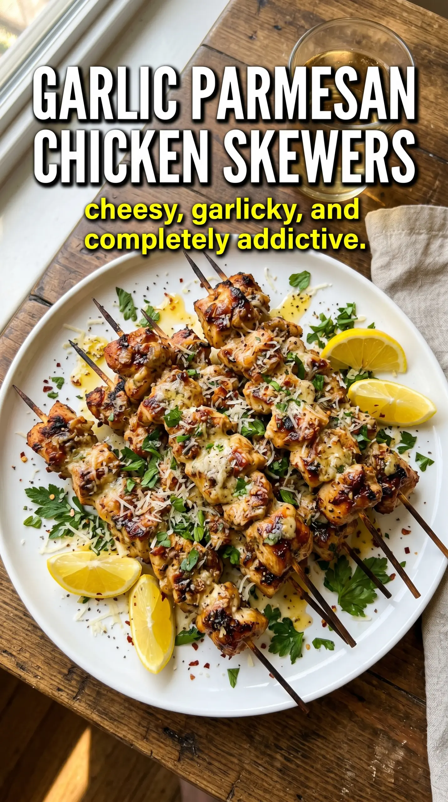 Garlic Parmesan Chicken Skewers grilled juicy cheesy