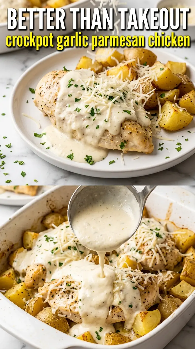 Garlic Parmesan Crockpot Chicken and Potatoes golden savory