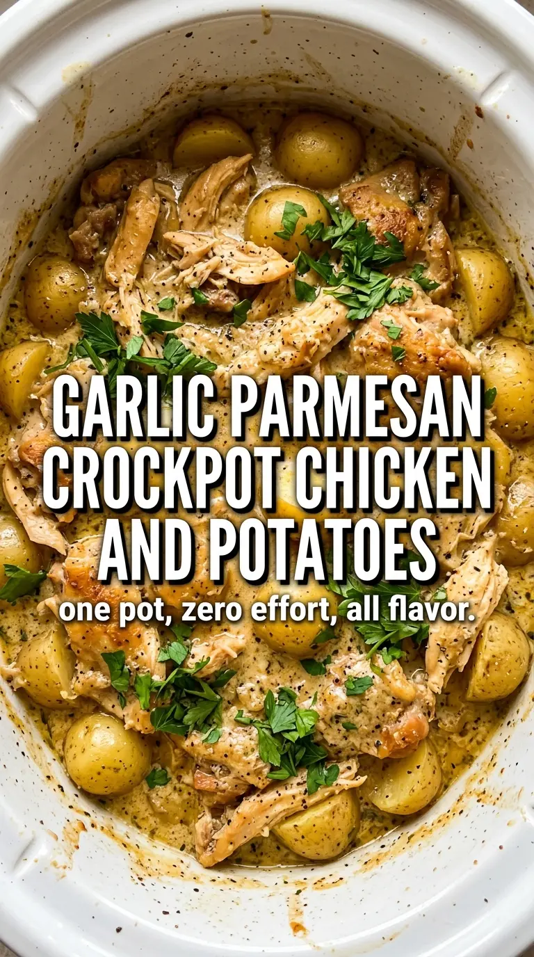 Garlic Parmesan Crockpot Chicken and Potatoes, creamy, tender, slow cooker