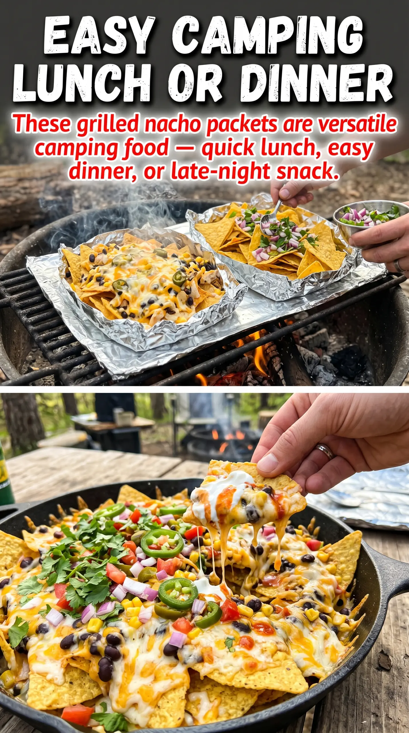 Grilled campfire nacho packets melty cheesy loaded