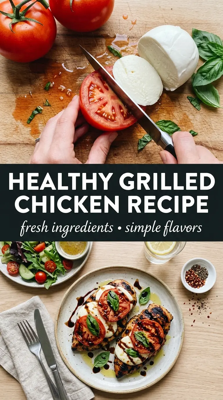 Grilled Chicken Caprese with mozzarella, tomatoes, basil