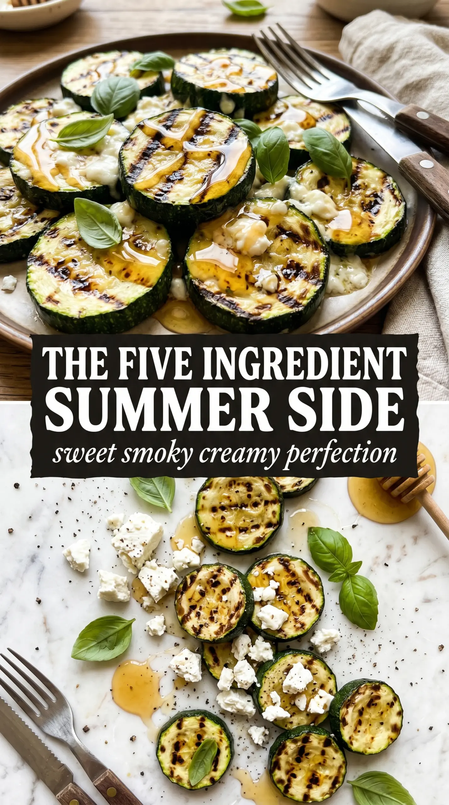 Grilled Zucchini with Goat Cheese, Basil and Honey charred creamy basil