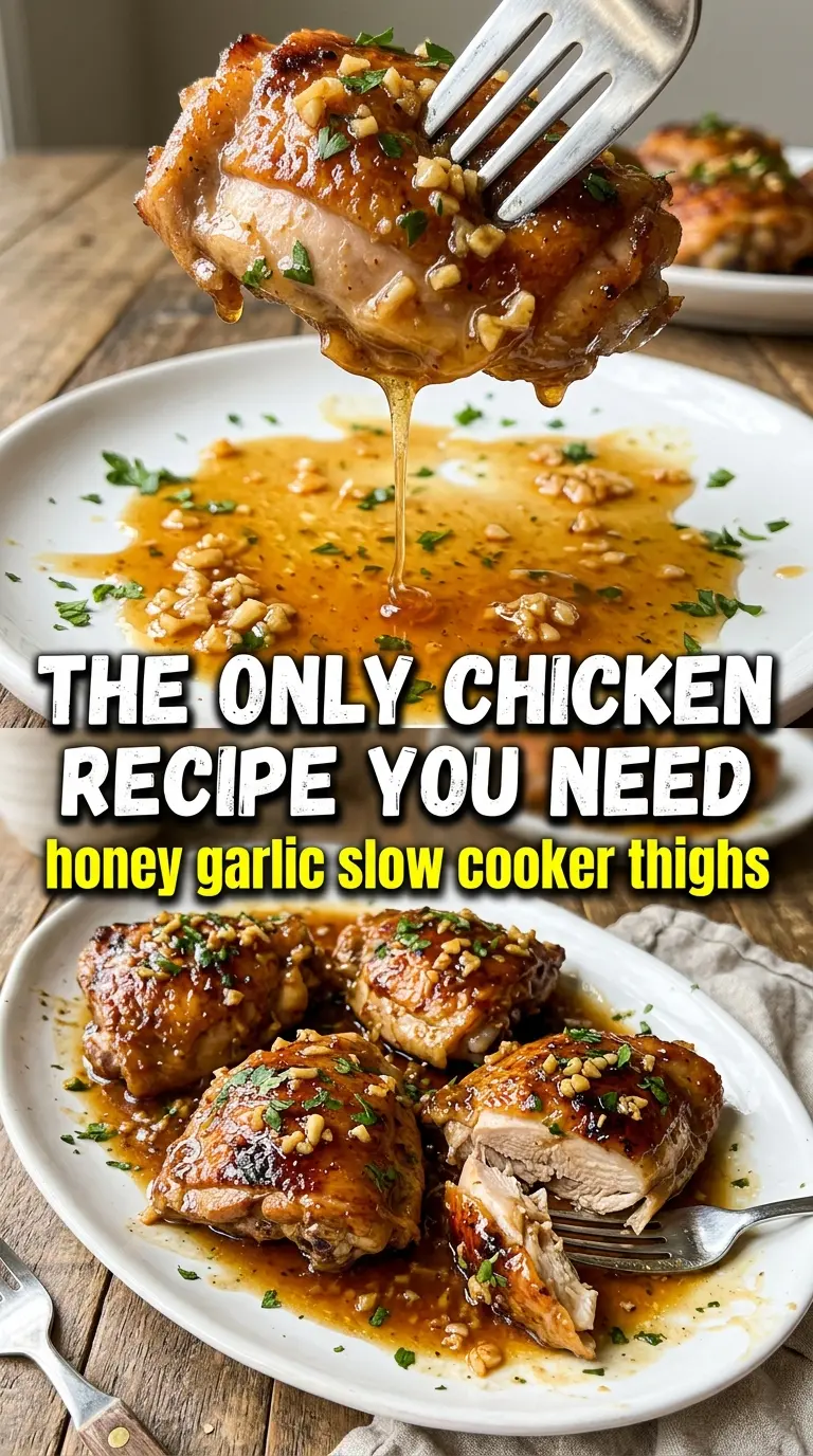 Honey Garlic Slow Cooker Chicken Thighs sticky glazed chicken