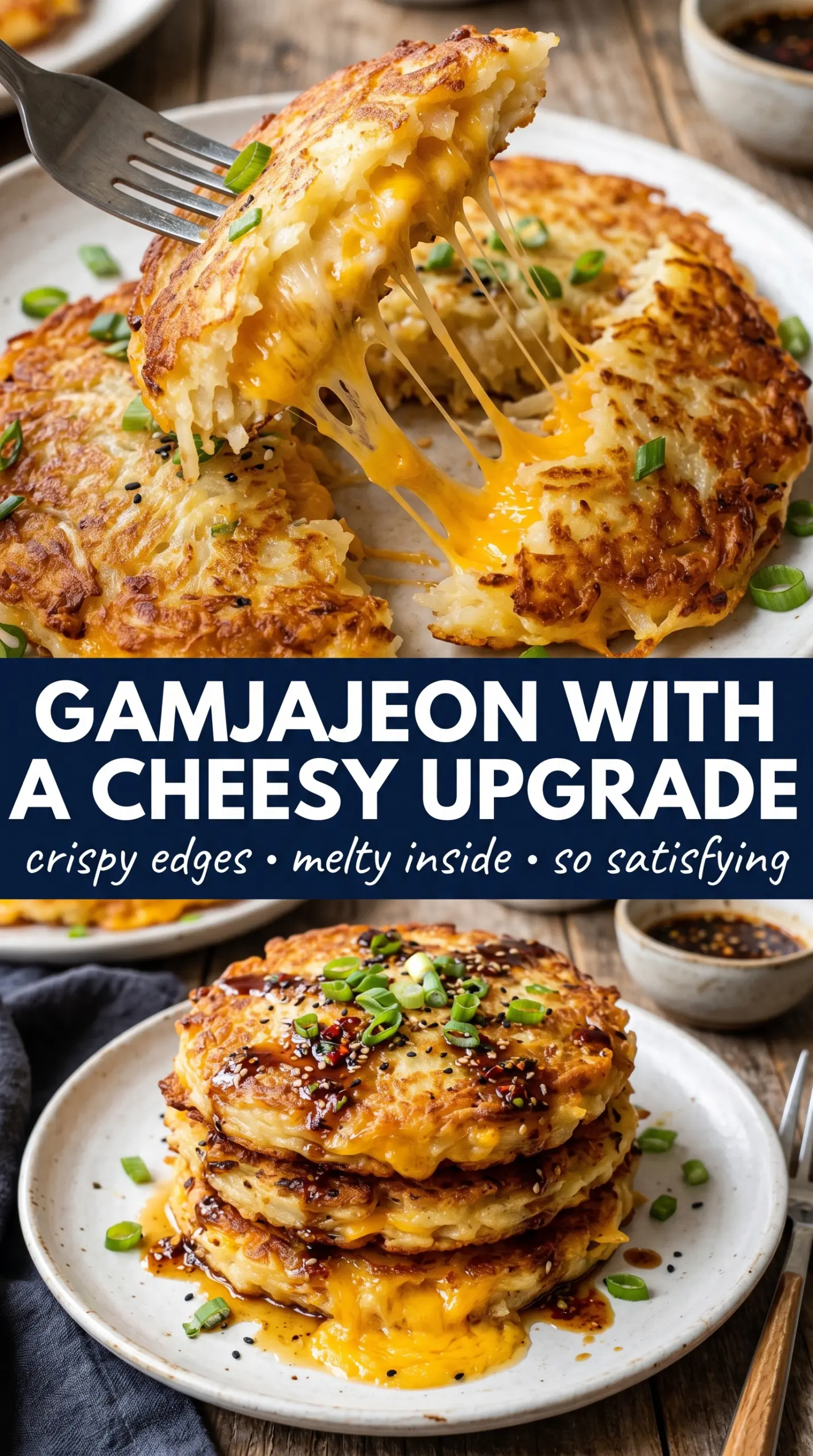 Korean potato pancakes with cheese crispy cheesy golden