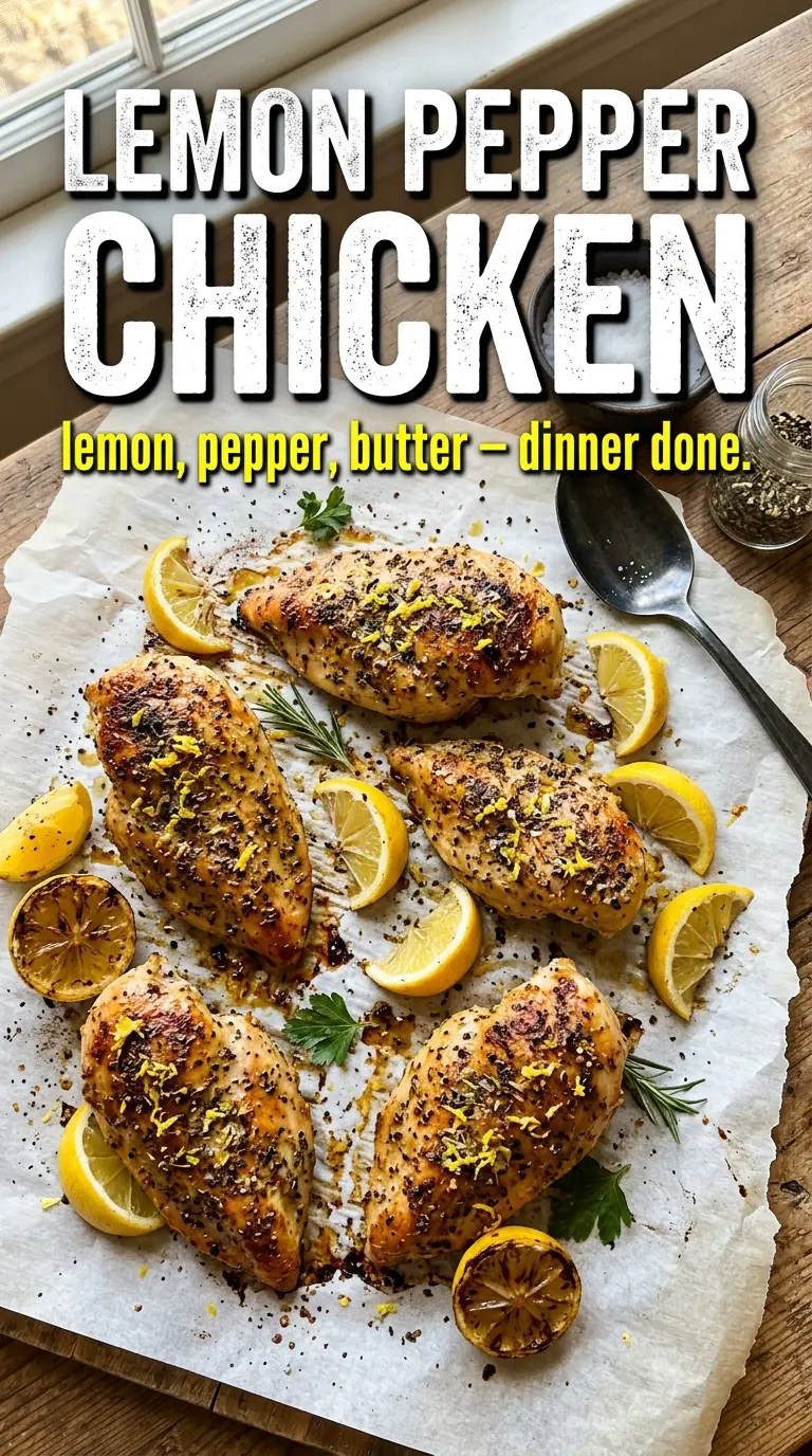 Lemon pepper chicken golden crust, zesty skillet, lemon butter