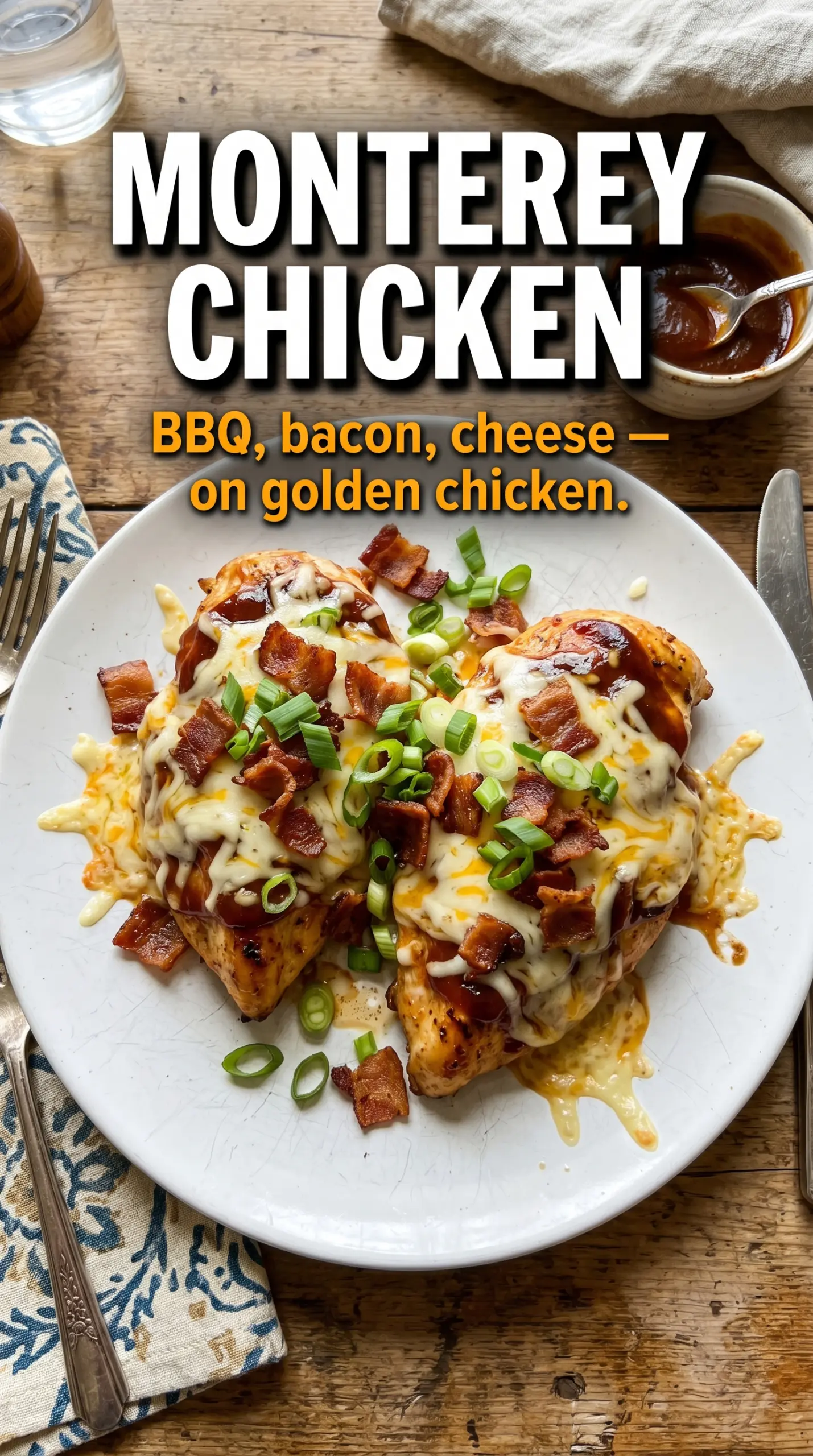 Cooked chicken with sauce and sides