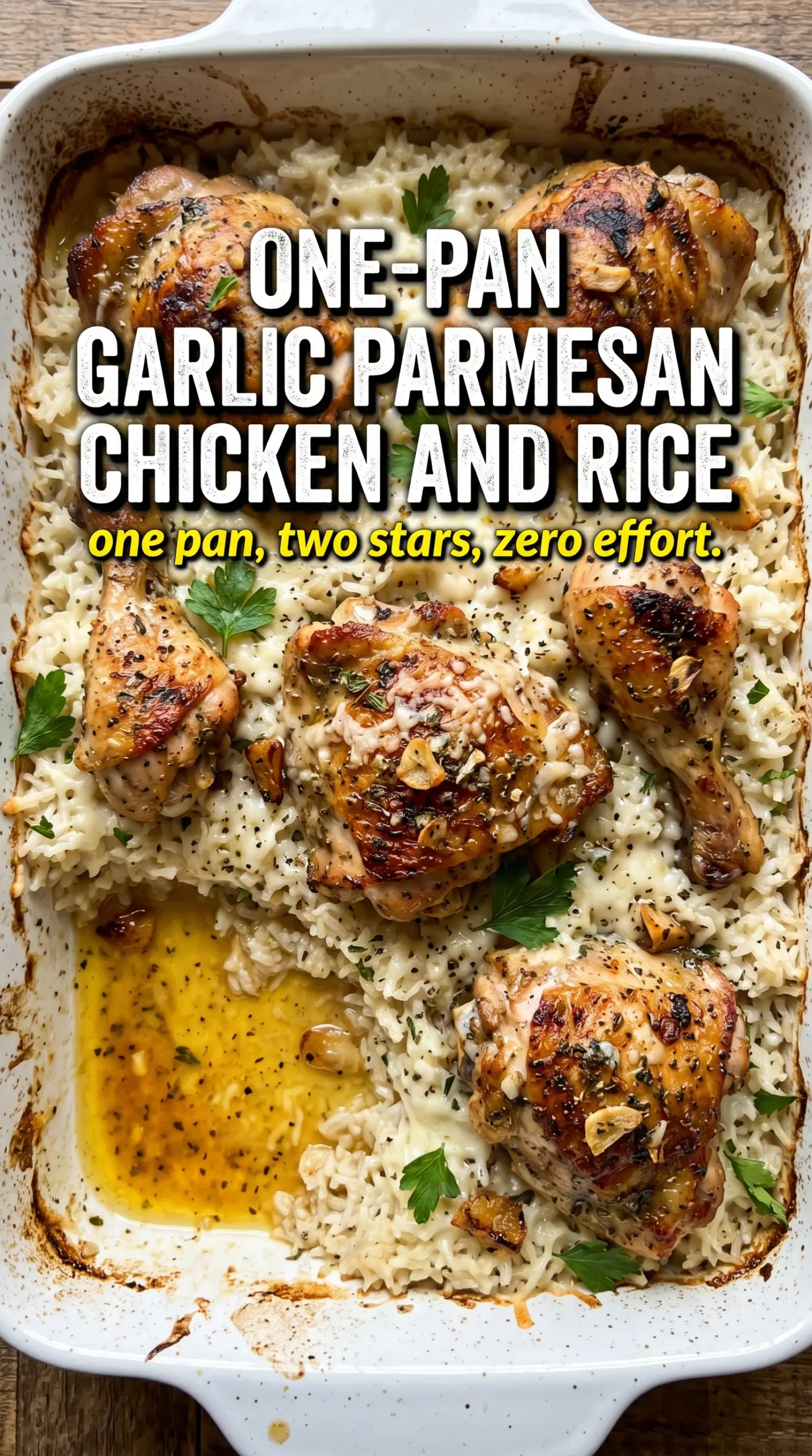 One-Pan Garlic Parmesan Chicken and Rice crispy chicken, creamy rice, golden