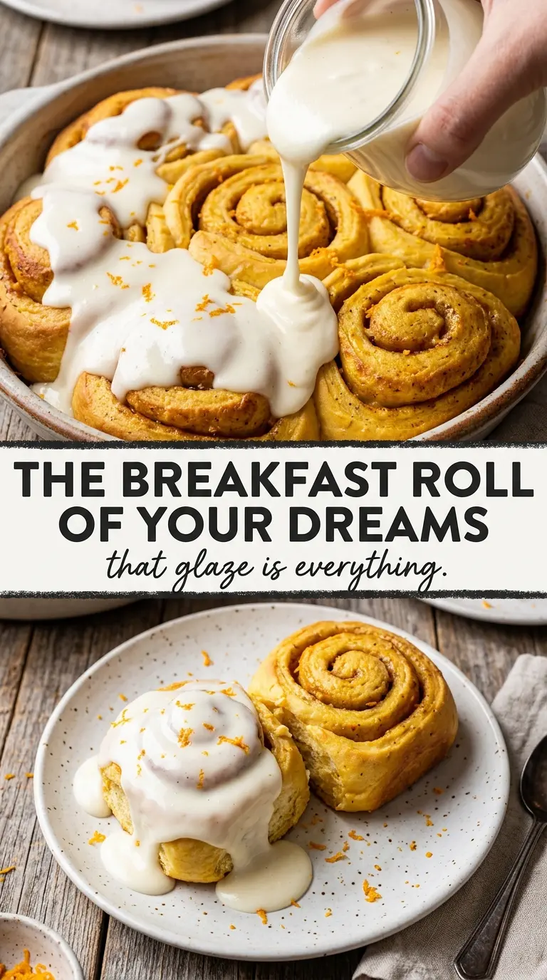 orange rolls with sour cream butter glaze, swirled, citrusy