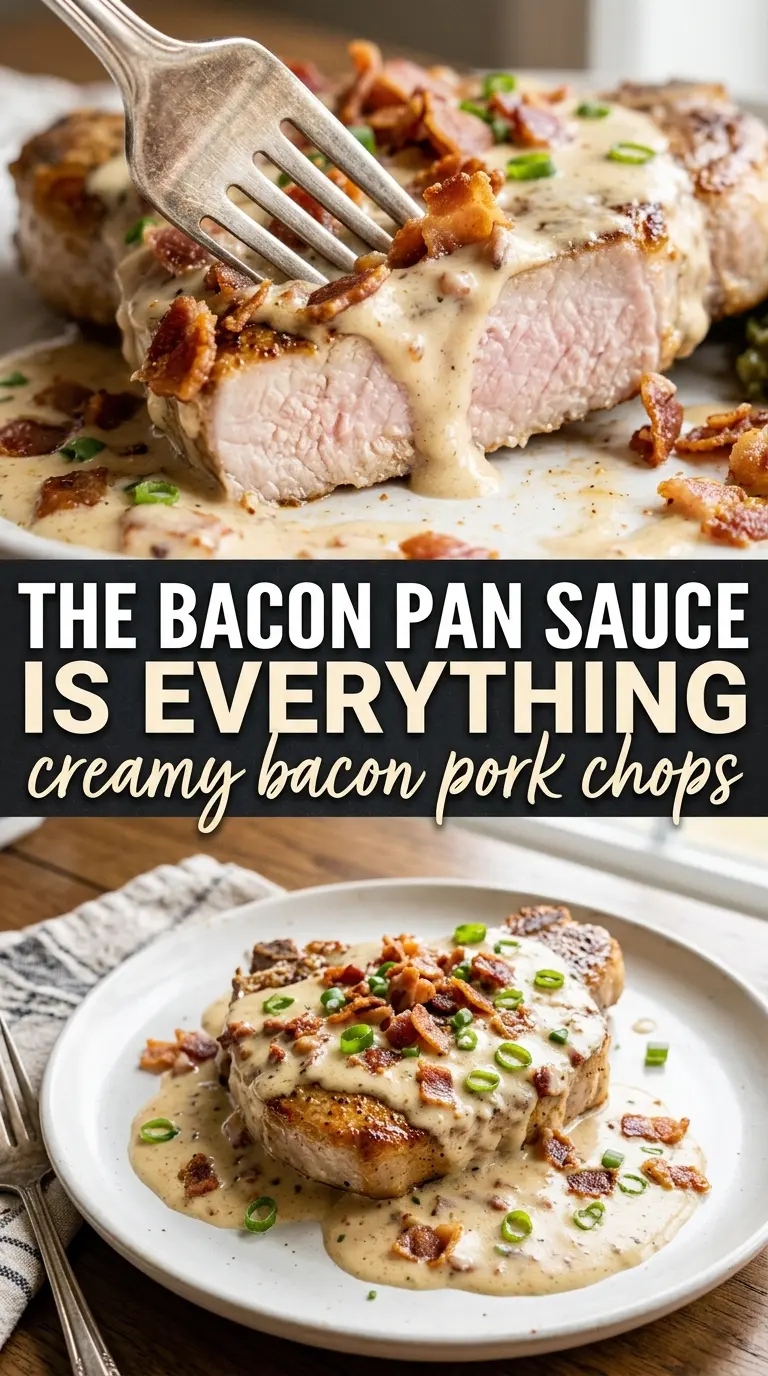 Pork Chops with Creamy Bacon Pan Sauce, creamy smoky skillet dinner