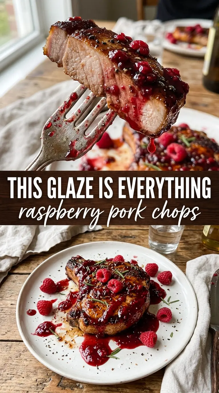 Raspberry Glazed Pork Chops ruby-red glossy savory