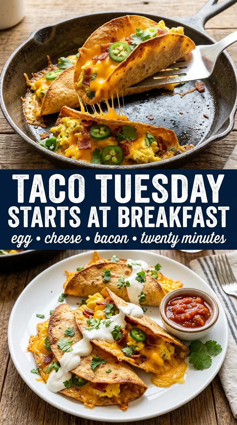 Simple baked breakfast tacos crispy cheesy savory
