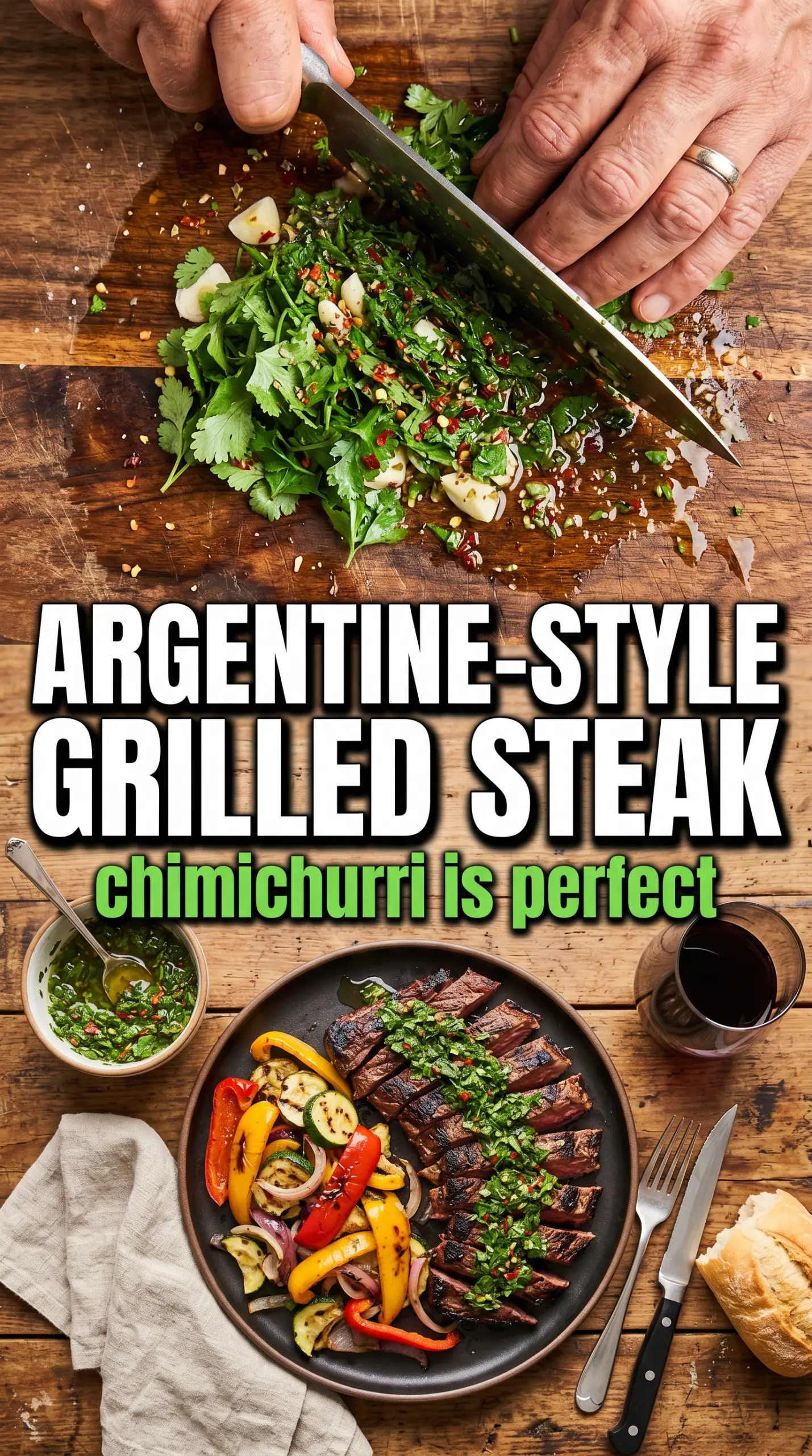 Skirt Steak Marinade with Chimichurri, vibrant grilled, fresh