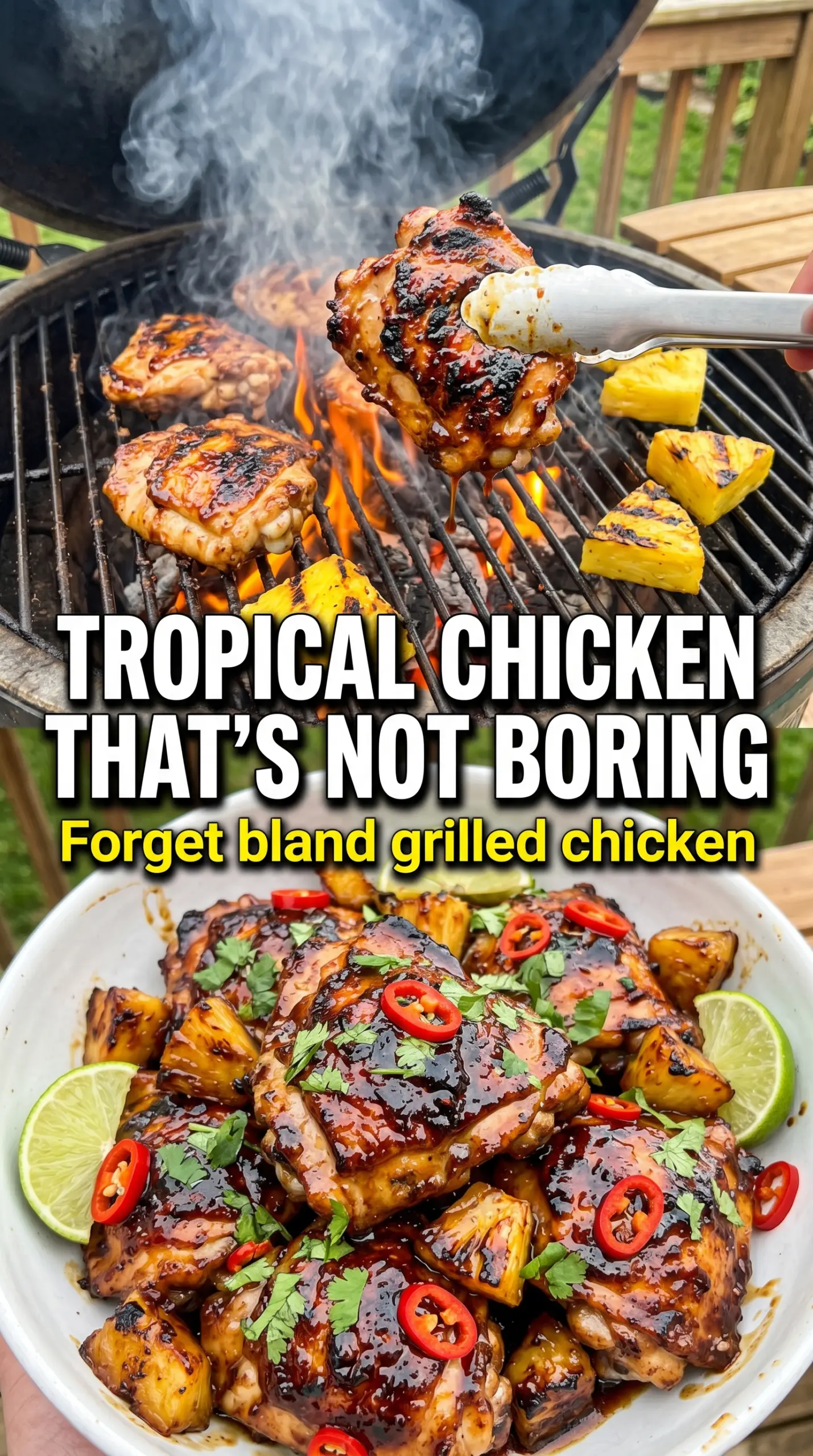 Spicy Pineapple Brown Sugar Chicken, caramelized grilled, tropical