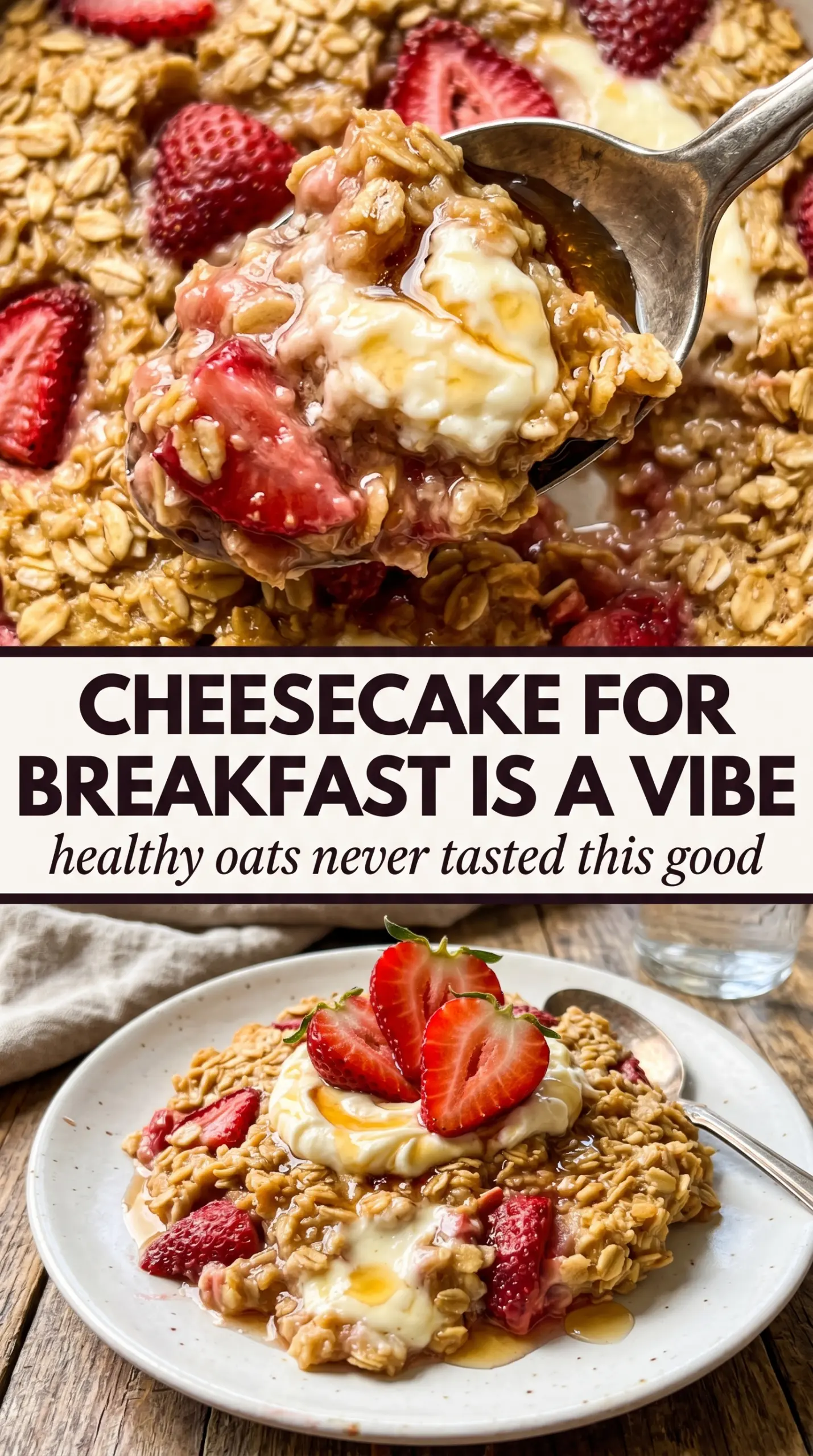 Strawberry Cheesecake Baked Oatmeal creamy strawberry swirls