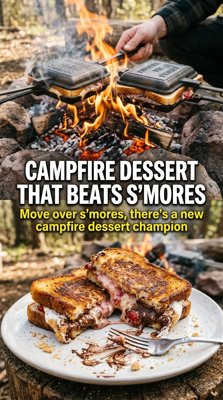 Strawberry Cheesecake Pudgy Pie golden crispy campfire dessert