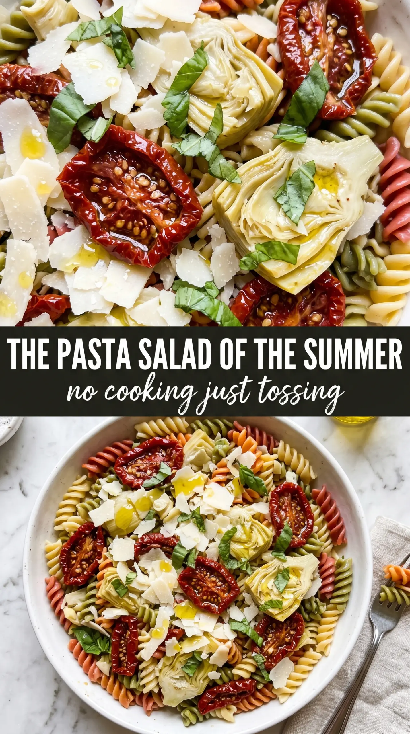 Sun-Dried Tomato Pasta Salad vibrant basil, mozzarella, olives