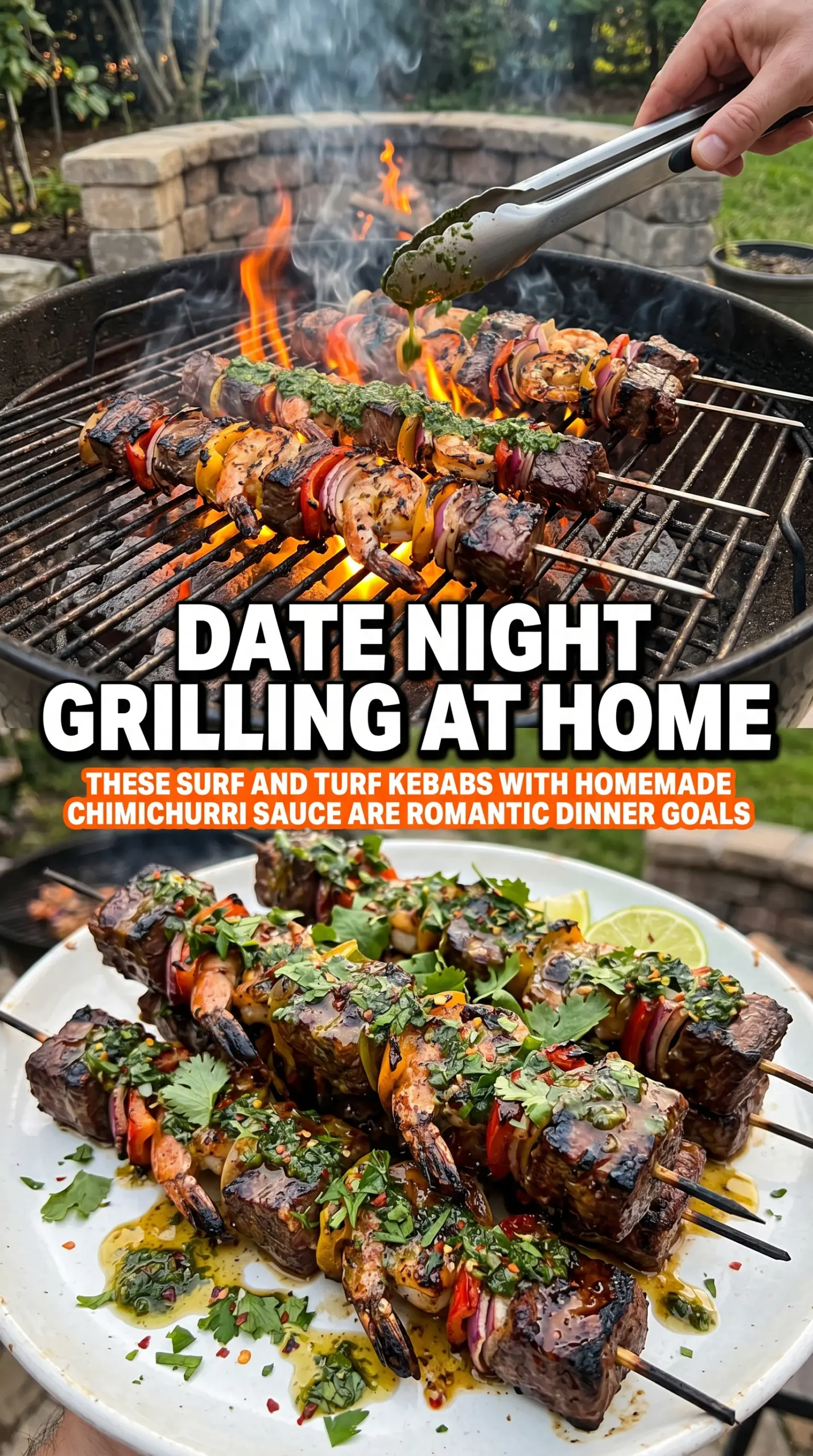 Surf and Turf Kebabs with Chimichurri Sauce grilled skewers vibrant green
