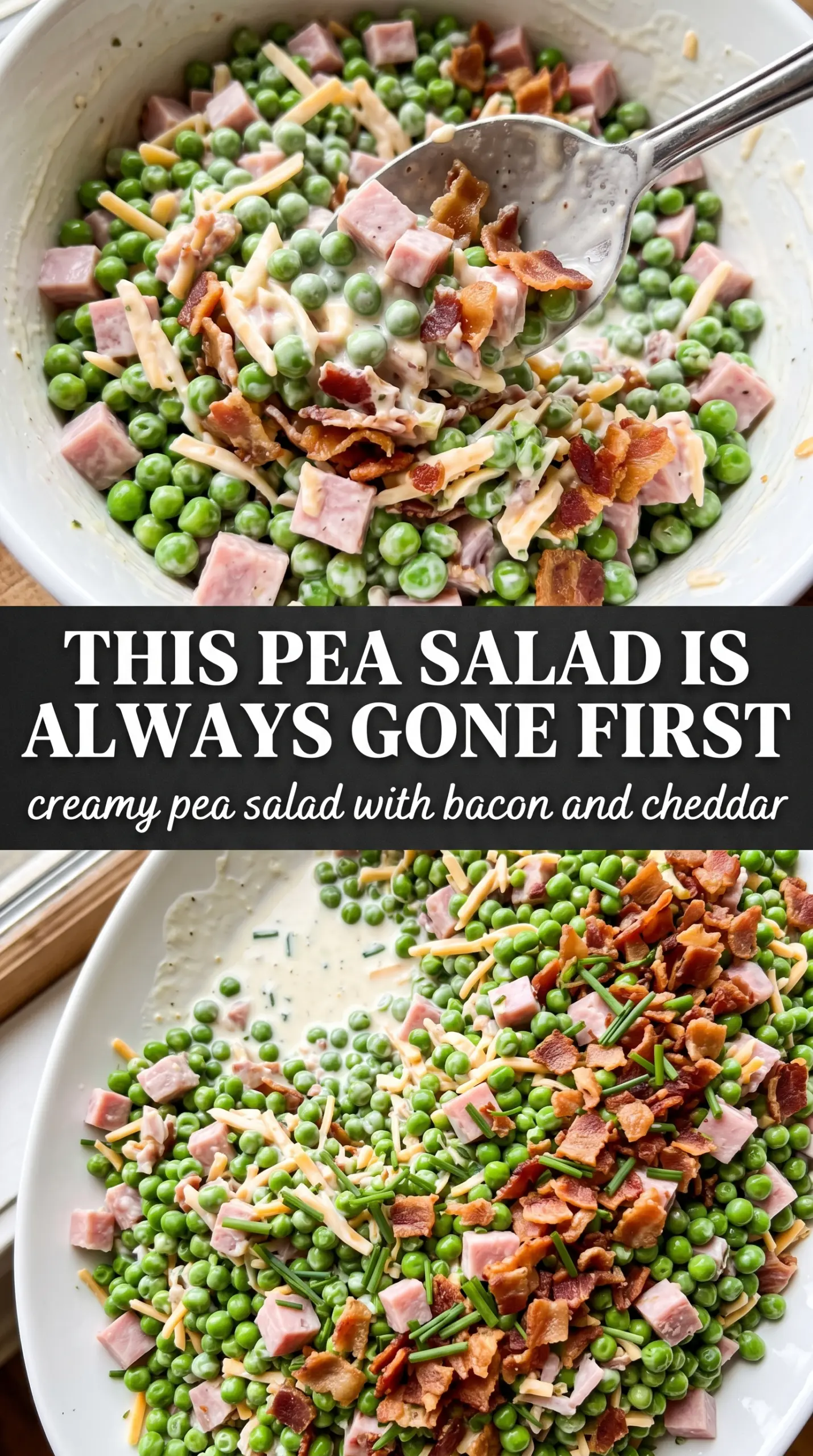 Pea Salad creamy bacon cheddar