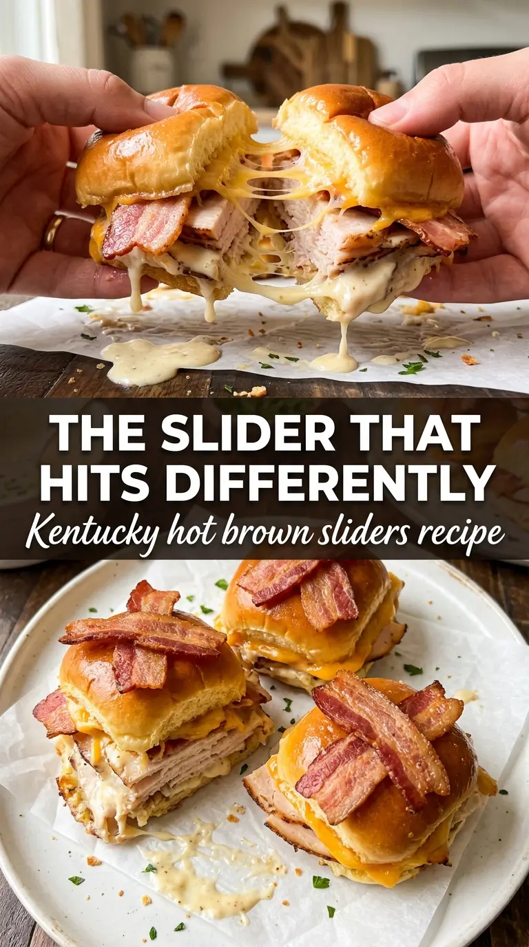 Kentucky Hot Brown Sliders, bubbly, cheesy, bacon-topped