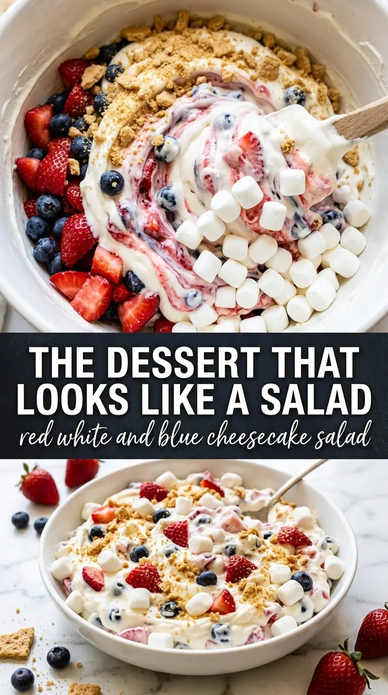 Red, White and Blue Cheesecake Salad creamy fruity fluffy