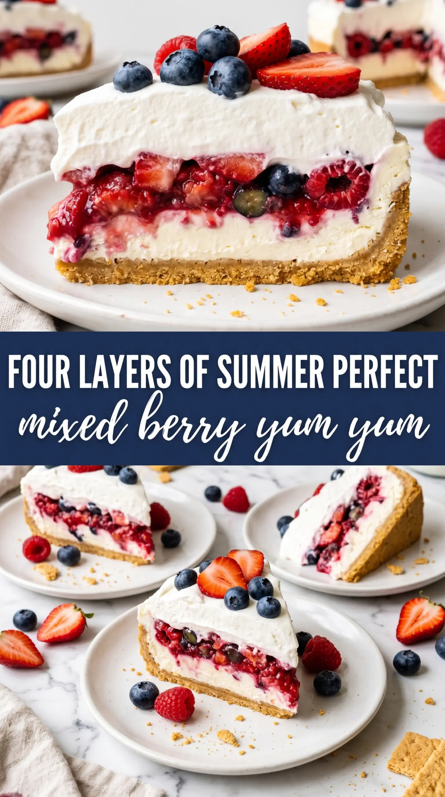 Red, White and Blue Mixed Berry Yum Yum layered dessert creamy berry