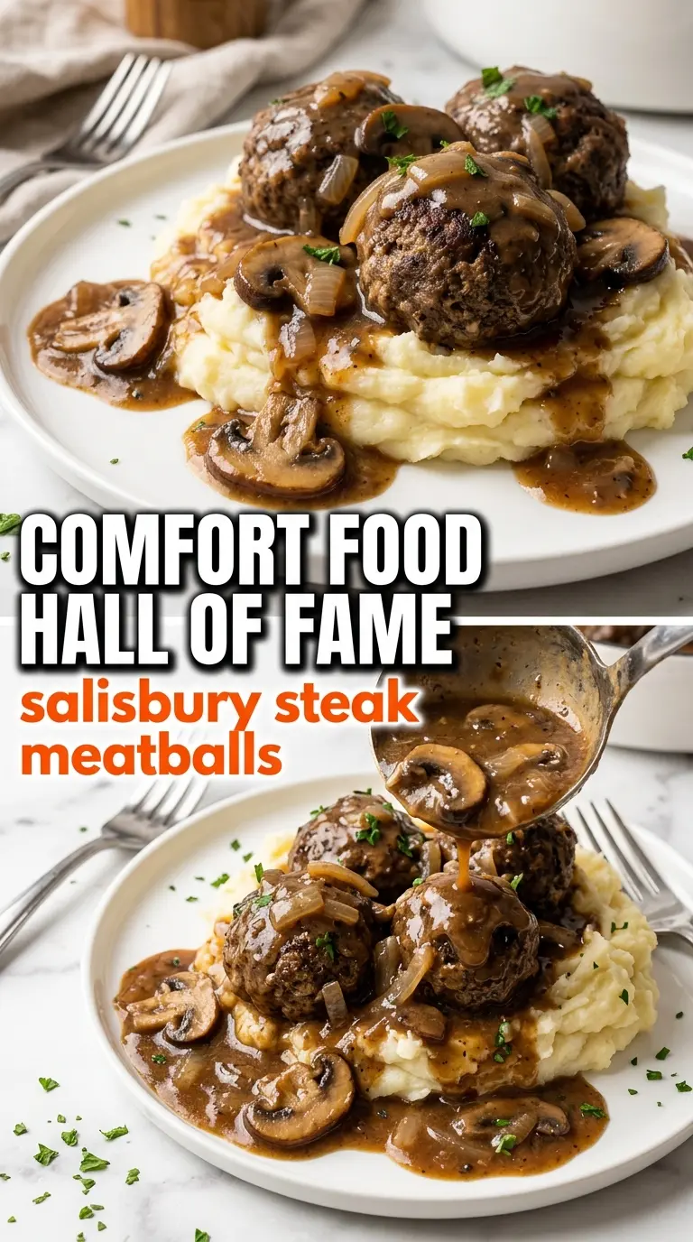 Slow Cooker Salisbury Steak Meatballs mushroom gravy comforting