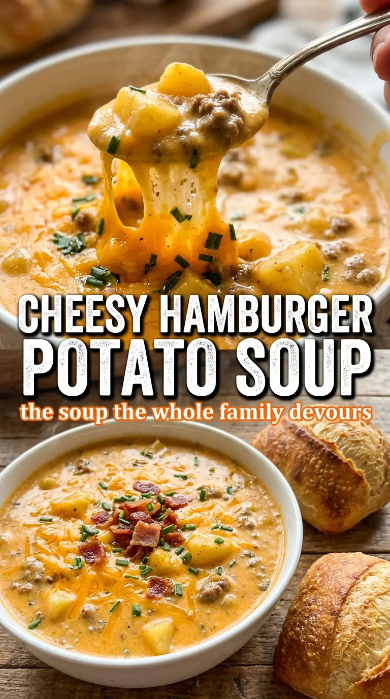 Cheesy Crock Pot Hamburger Potato Soup creamy cheesy comforting