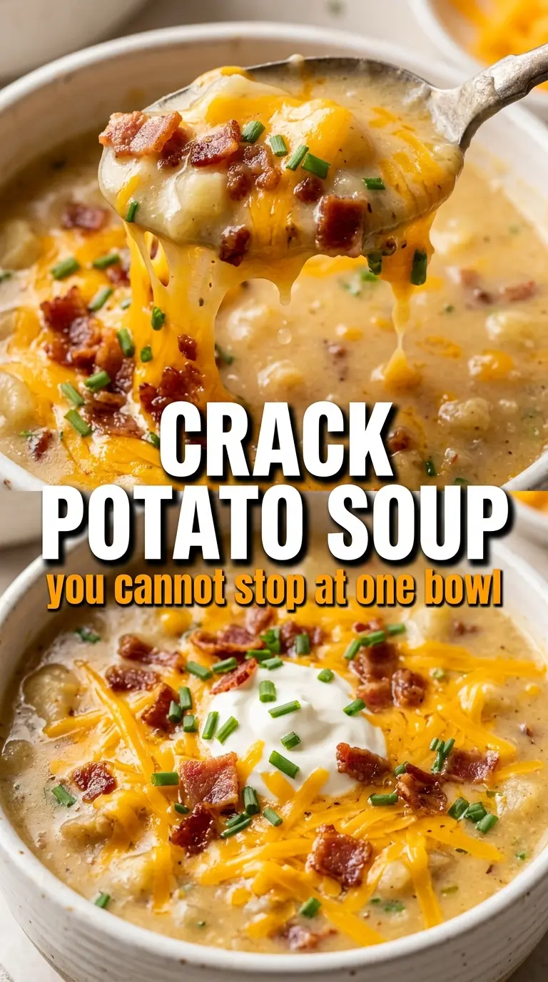 Creamy Crock Pot Crack Potato Soup cheesy bacon-loaded