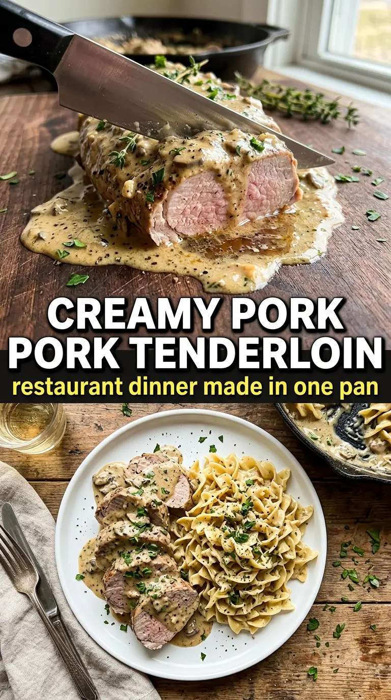 Creamy Pork Tenderloin silky mushrooms herbs