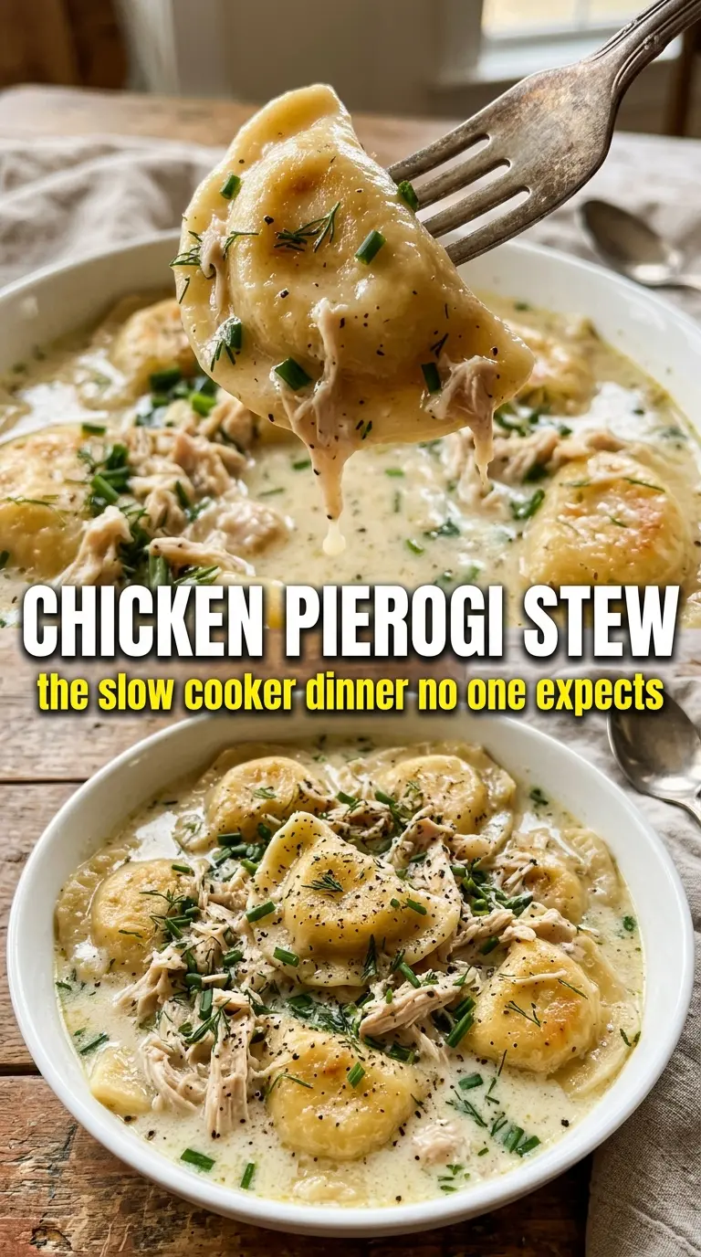 Crock Pot Chicken Pierogi Stew creamy cheesy
