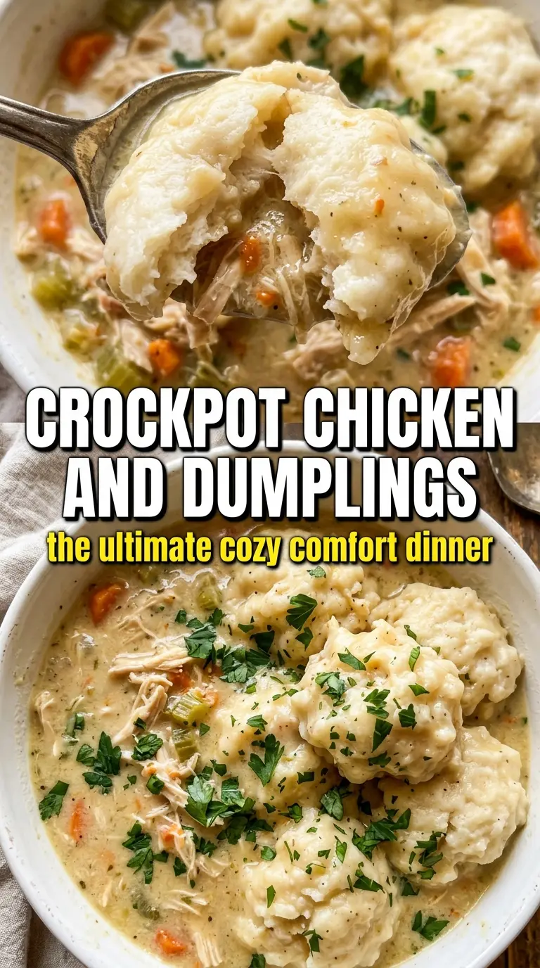 Crockpot Chicken and Dumplings fluffy biscuit dumplings, creamy broth, shredded chicken