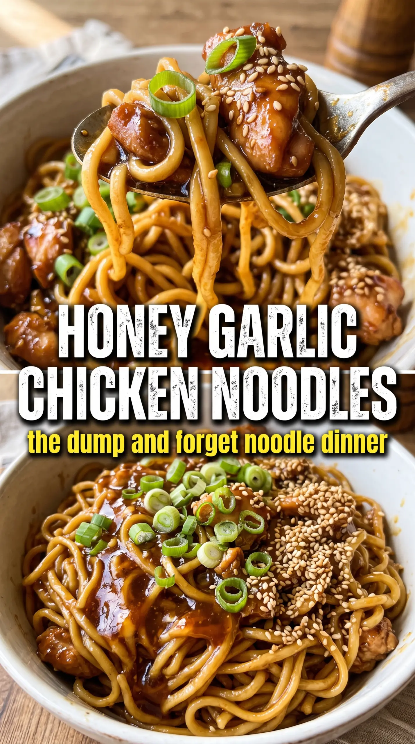 Crockpot Honey Garlic Chicken Noodles glossy savory