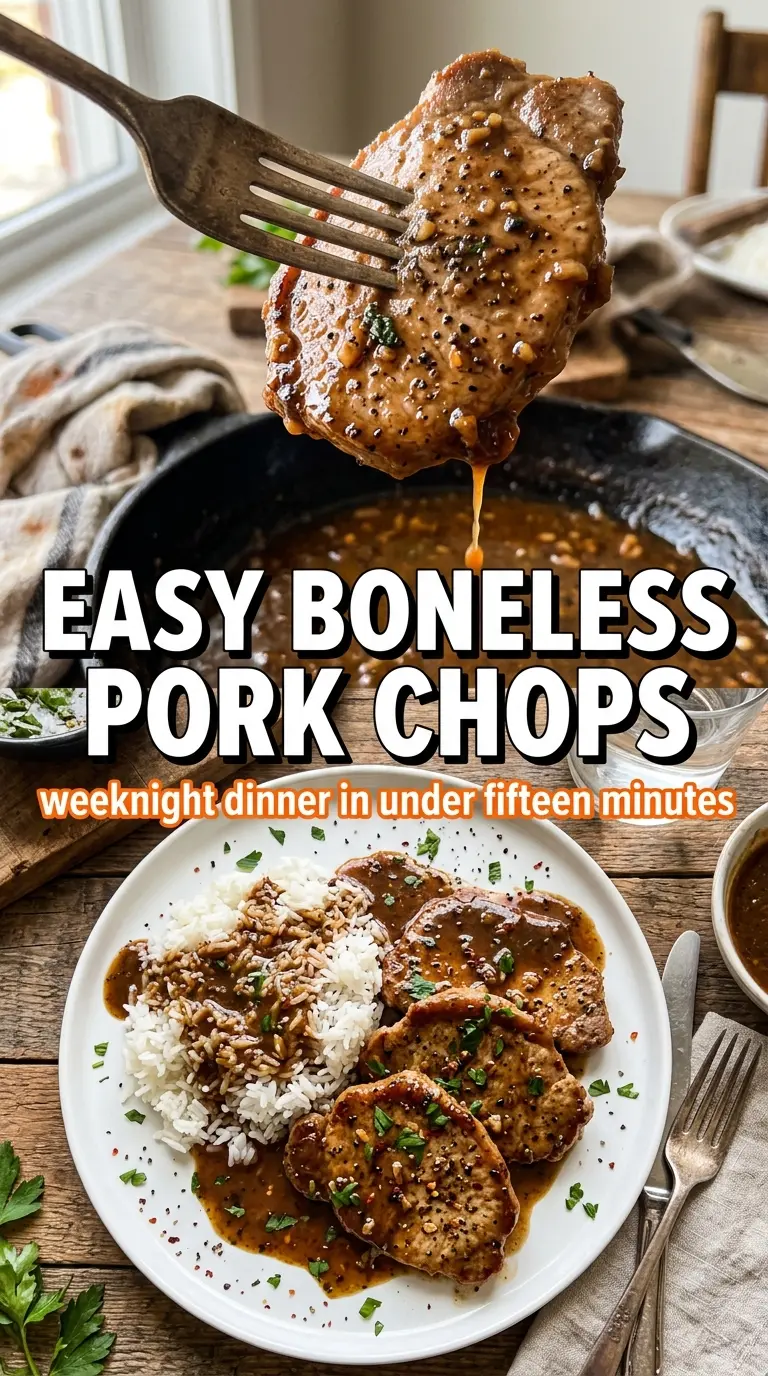Easy Boneless Thin Pork Chops in Savory Pan Sauce juicy garlic thyme