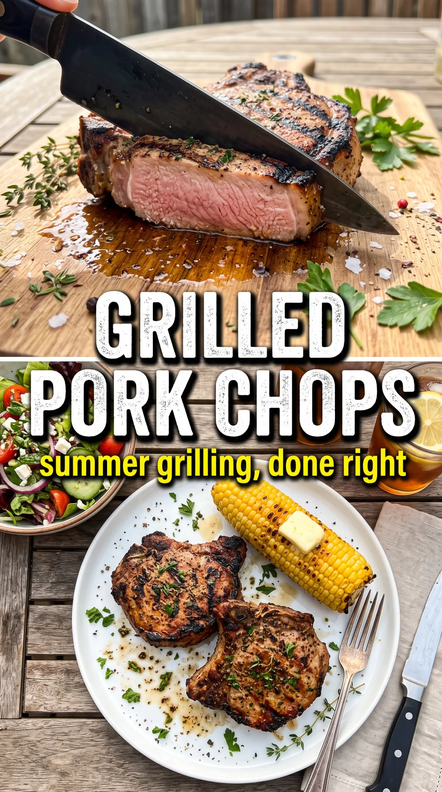 grilled pork chops smoky char juicy herb-seasoned