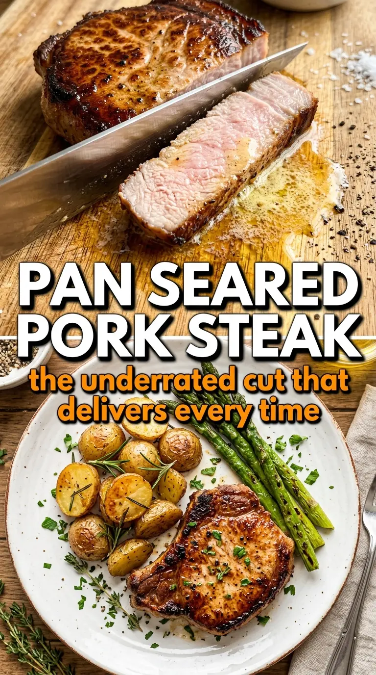 Pork steak seared skillet juicy golden crust