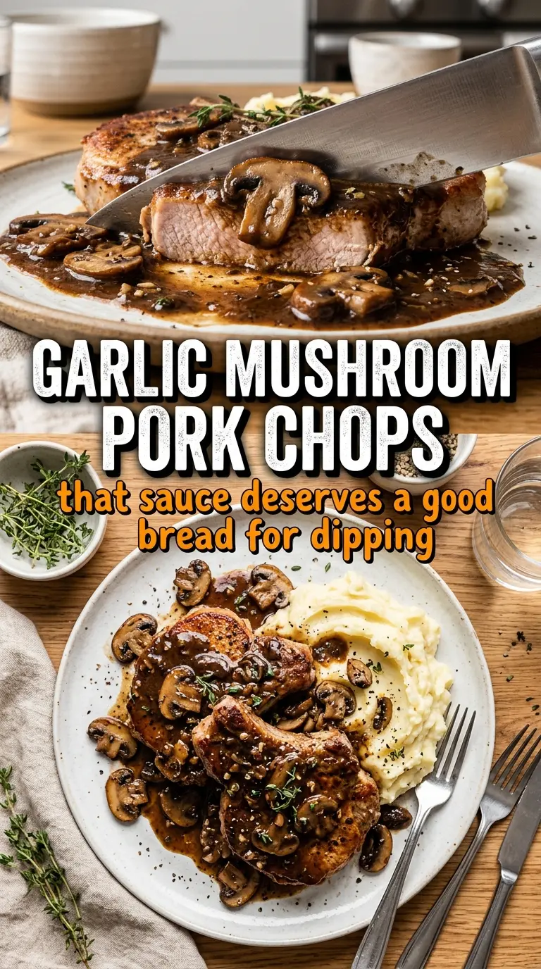 Pork Chops in Garlic Mushroom Sauce savory mushroomy skillet dinner